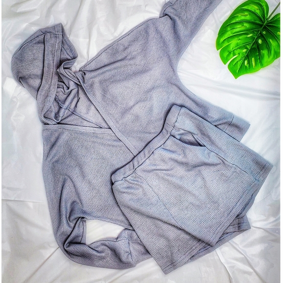 Grey Waffle PJ set ☆ Pockets & Hoodie - Picture 6 of 10